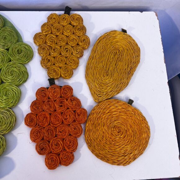 VTG Abaca Fiber Woven Trivets & Coasters SET of 6 Fruit Home Decor Accents - Picture 5 of 10